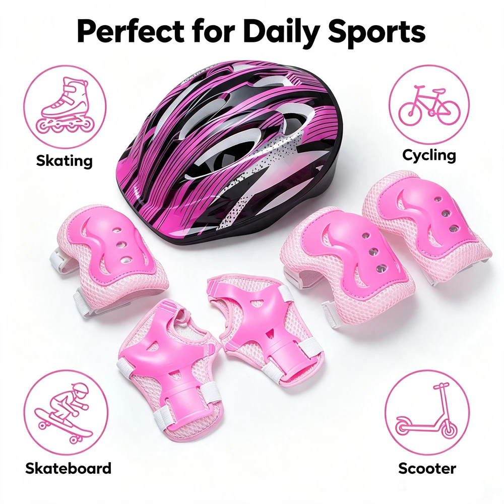Scooter Helmet Set - 7-Piece Kids Bike Helmet Set with